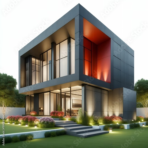 Modern Luxury House with Contemporary Architecture and Beautiful Landscape Design photo