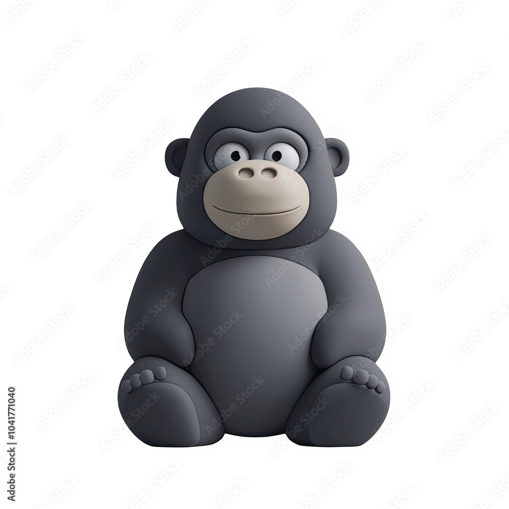 Fototapeta premium A cute gorilla 3d icon PNG, cartoon style minimal on transparent, isolate on white background