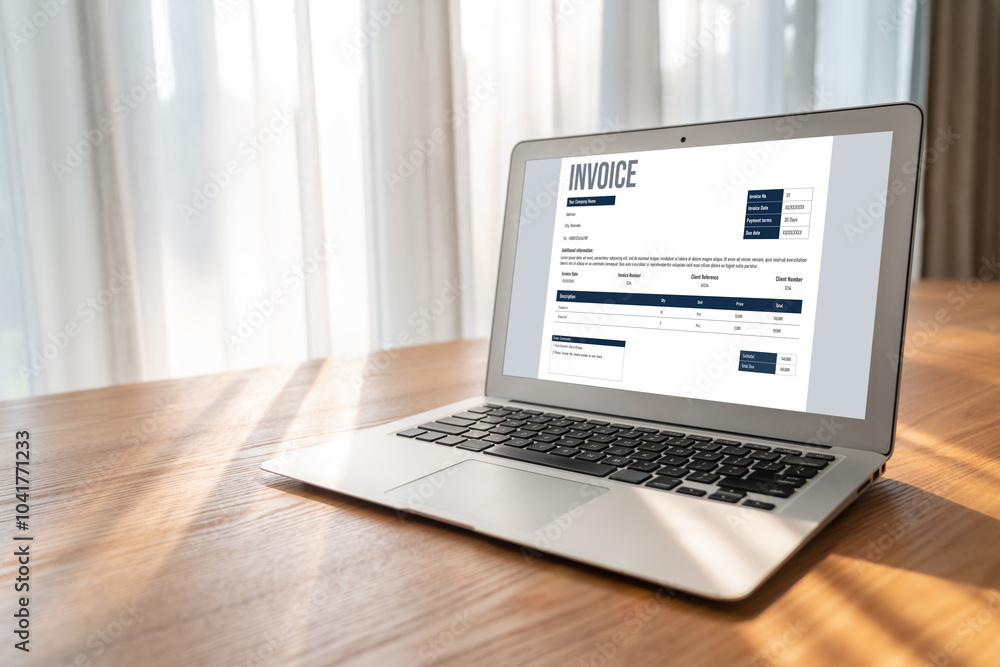 Invoice on computer screen from accounting application. Computer program for financial and budget of corporate business. Snugly. Invoice on computer screen from accounting application. Computer program for financial and budget of corporate business. Snugly.