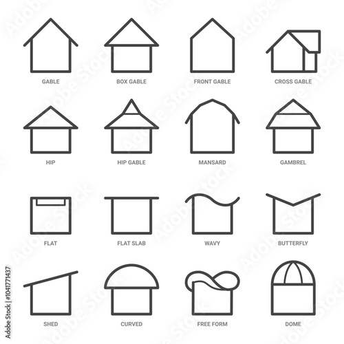 roof types line icon set