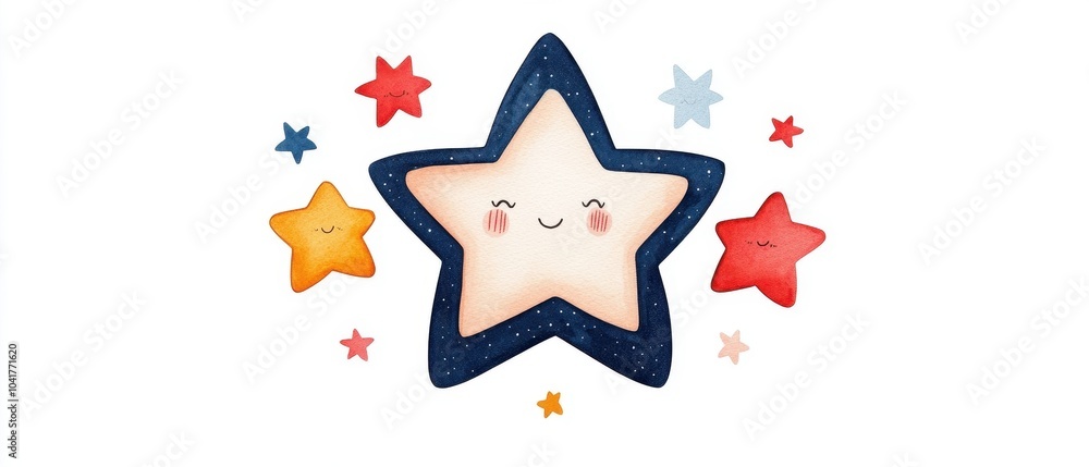 Cute smiling star illustration with colorful stars on a white isolated background. Cute smiling star illustration with colorful stars on a white isolated background.