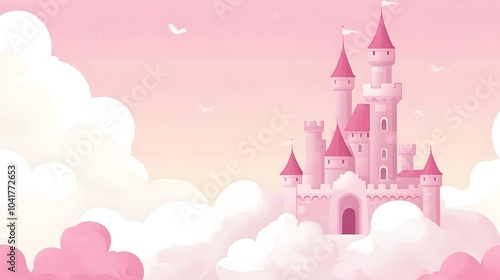 Magical German Castle in Pastel with Soft Cloudy Sky