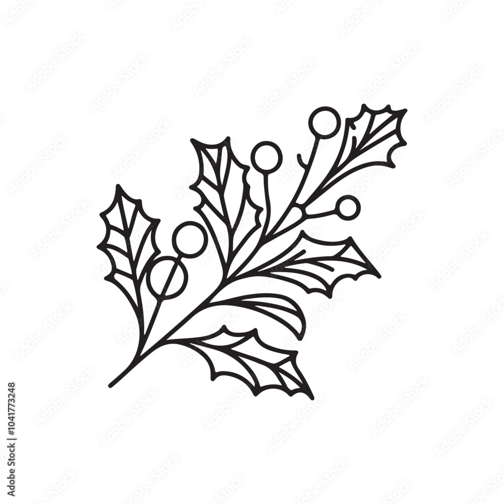 Christmas Holly Berry Icon - Elegant Line Art on White. Christmas Holly Berry Icon - Elegant Line Art on White.