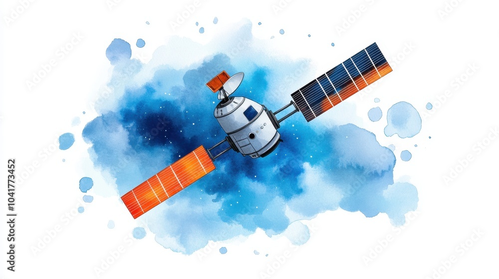 Fototapeta premium Illustration of a satellite in space with vibrant colors and abstract background.