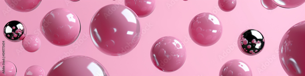 Obraz premium Bubble Gum Pink Abstract Pattern with Tumbling Silver Metal Balls