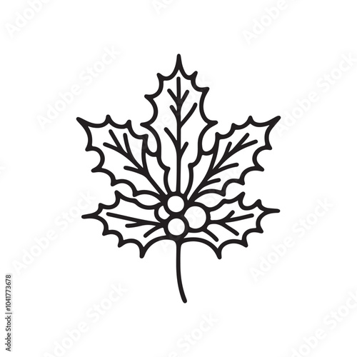 Holly Berry Line Art for Christmas - Simple Design on White.