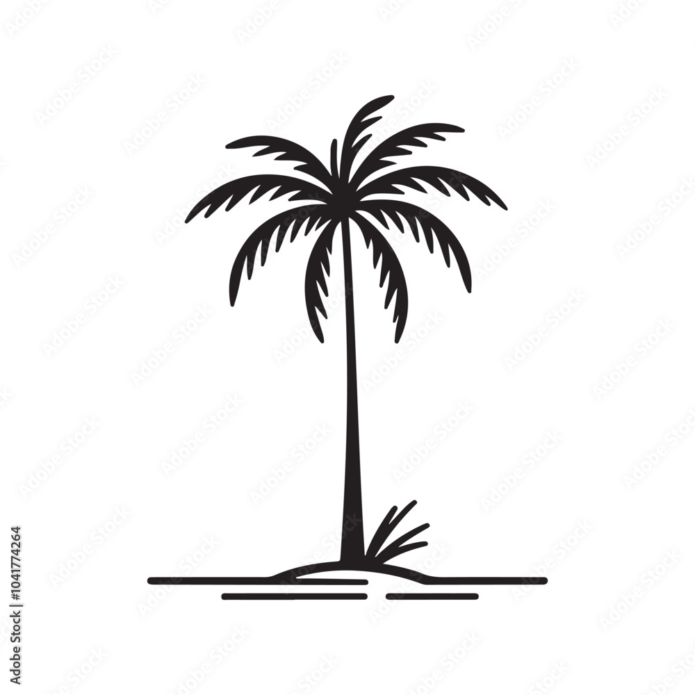 Obraz premium Coconut Palm Tree Silhouette Icon Illustration on White Background.