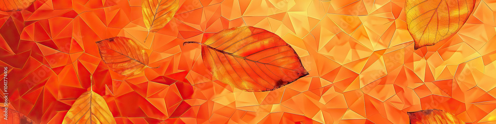 Orange Coral Abstract Geometric Pattern with Splayed Fallen Leaf Orange Coral Abstract Geometric Pattern with Splayed Fallen Leaf