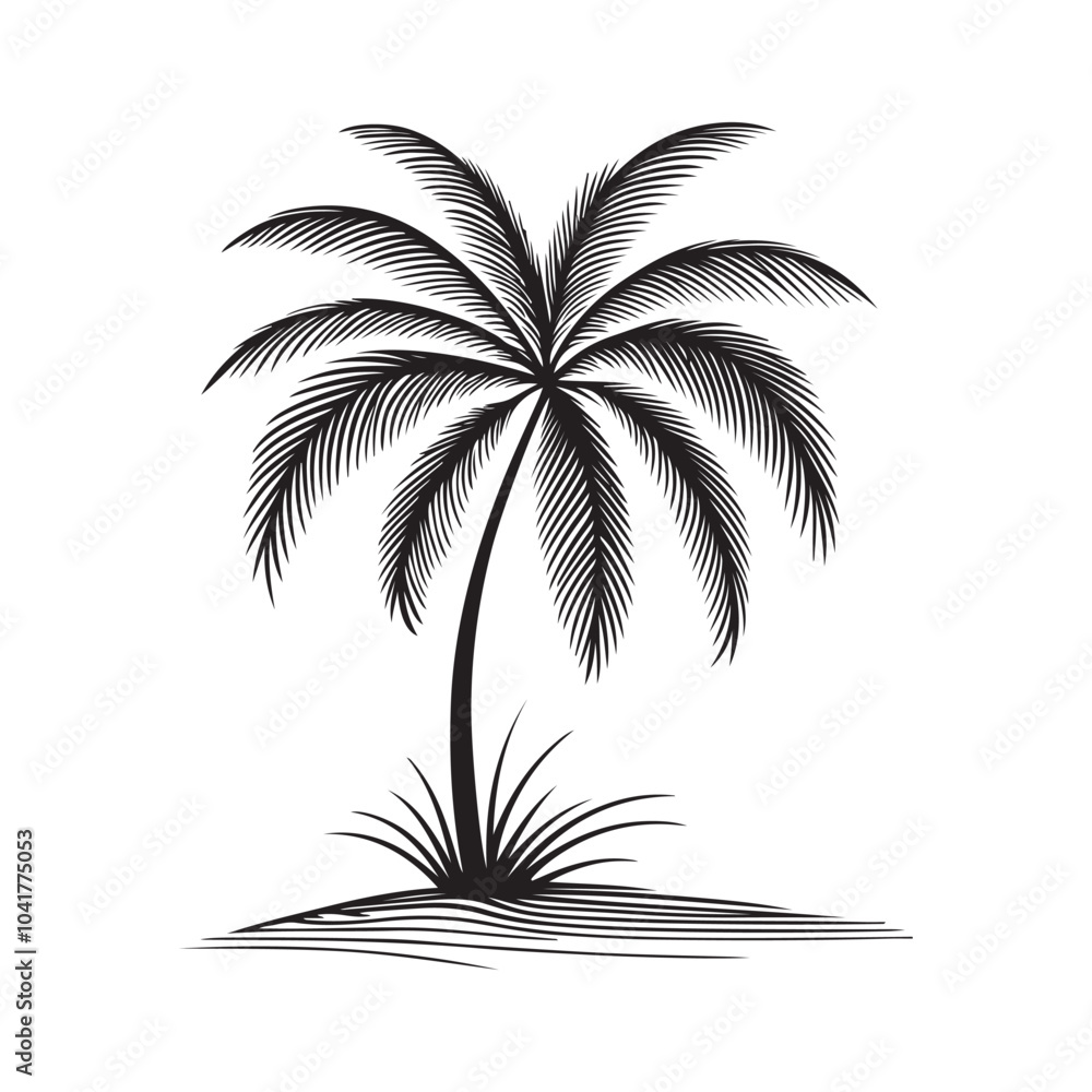 Fototapeta premium Simple Coconut Palm Tree Silhouette Icon on White Canvas.
