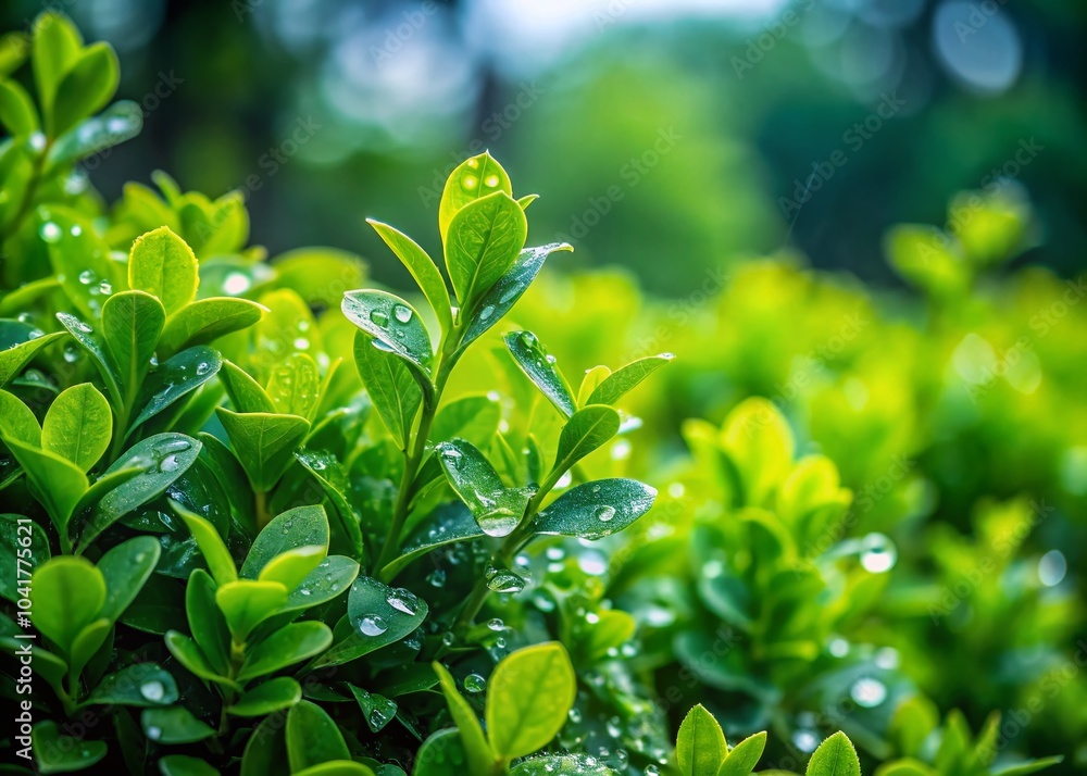 Obraz premium Bush and Raindrops: A Serene Natural Background for Portrait Photography