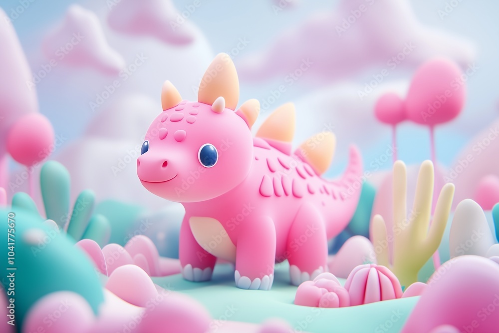 cute pink dino 3d in fantasy world by generative ai cute pink dino 3d in fantasy world by generative ai