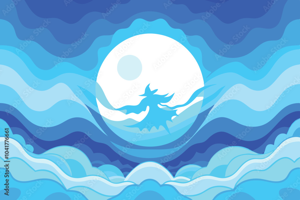 Naklejka premium Halloween vector illustration. Funny skull with witch hat. Scary forest. Design for Halloween party, menu or invitation.