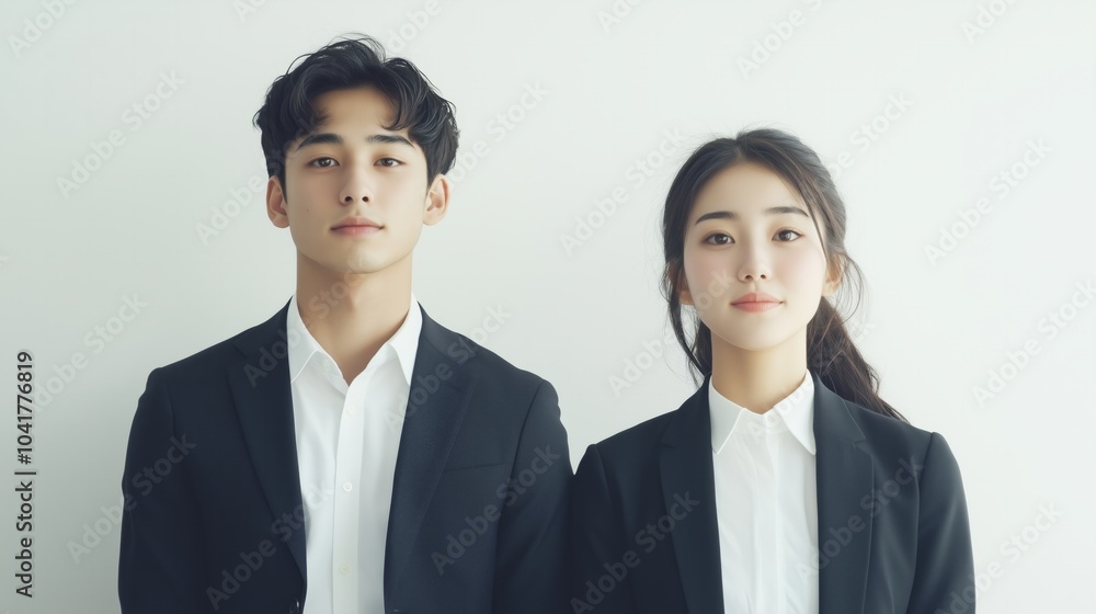 Photo of two young Asian business people on white background Photo of two young Asian business people on white background