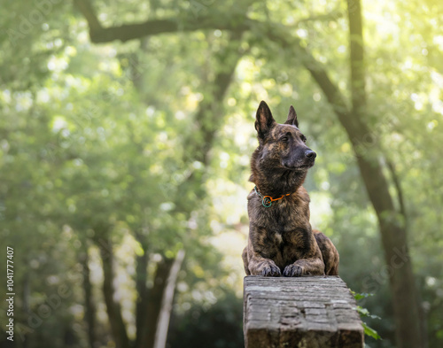 Focused dog in a park photo