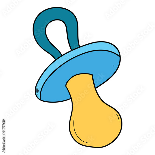 Hand drawn cartoon blue baby pacifier on white background.