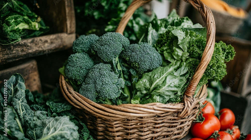 Fresh Green Vegetables in a Wicker Basket Fresh Green Vegetables in a Wicker Basket