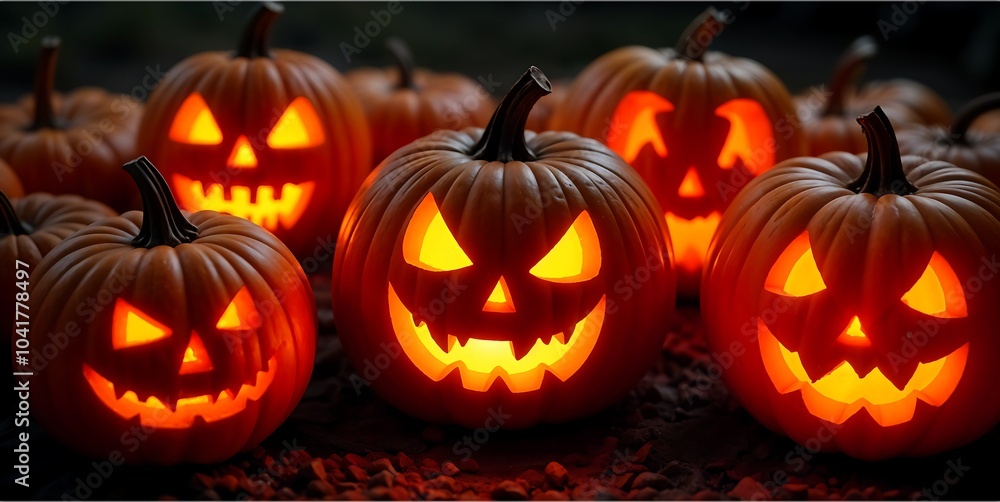 Carved Pumpkin with Spooky Faces Carved Pumpkin with Spooky Faces
