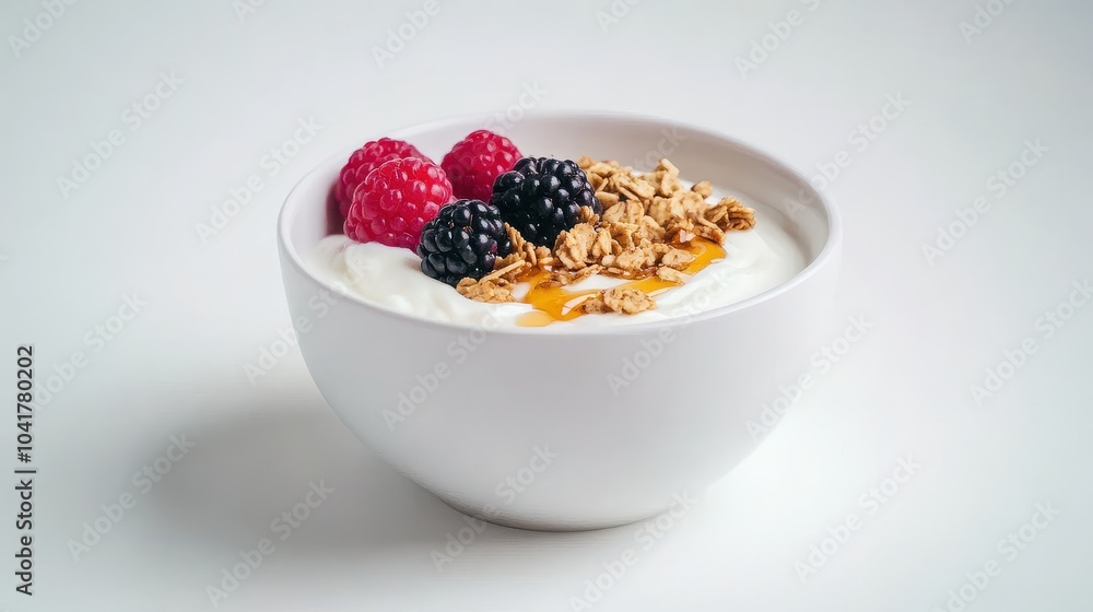 Healthy yogurt bowl with berries, granola, and honey: perfect breakfast option Healthy yogurt bowl with berries, granola, and honey: perfect breakfast option