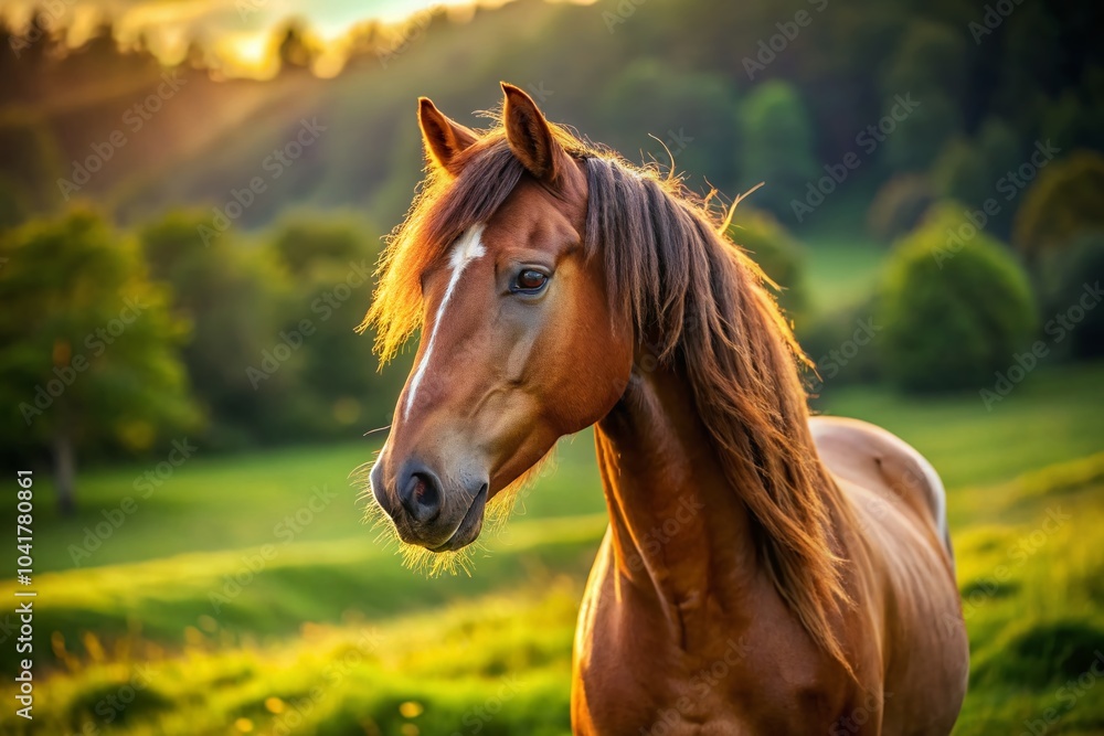 Obraz premium Captivating Tilt-Shift Photography of a Brown Horse's Profile Against a Soft Background