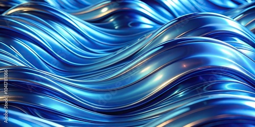 abstract shiny blue metallic wave texture with forced perspective