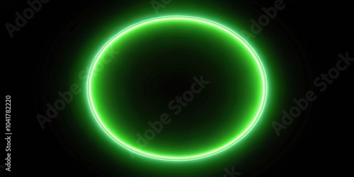 Abstract green neon circle on black background close-up