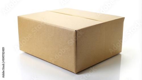 Cardboard box isolated on white background at a tilted angle