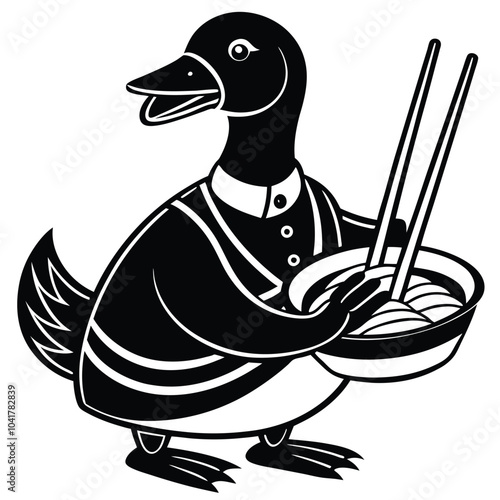 Illustration of Peking duck with chopsticks on a Beijing menu, vector style.