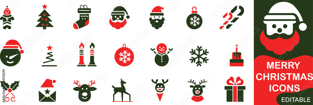 merry Christmas icon set solid flat vector icons collection merry Christmas icon set solid flat vector icons collection