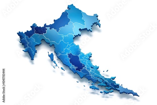 Croatia Counties Map - 3D Blue Gradient with Labels