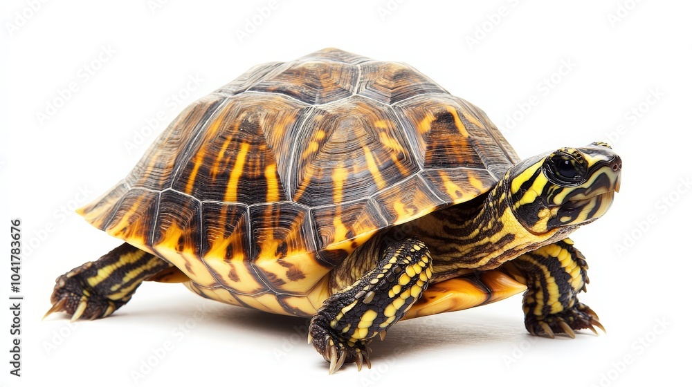 Obraz premium Mata mata turtle with its bizarre, flat head, sitting still on a white background.