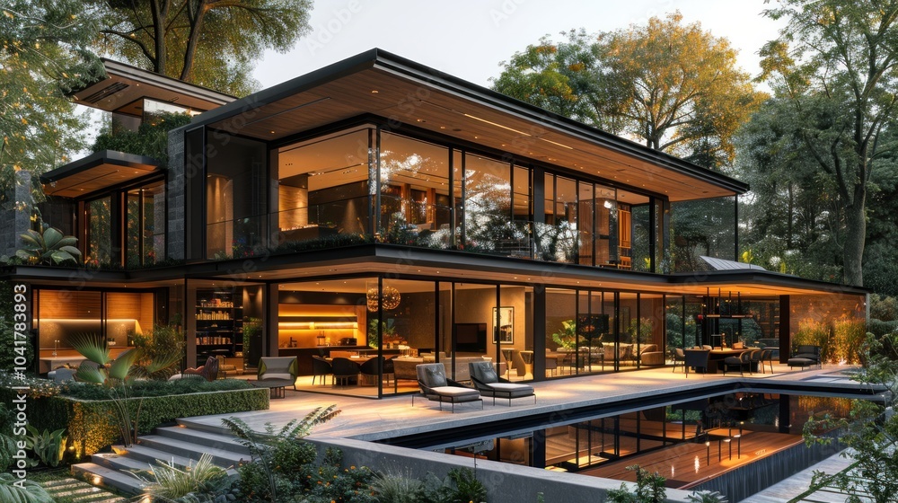Fototapeta premium Modern house with solar panels.
