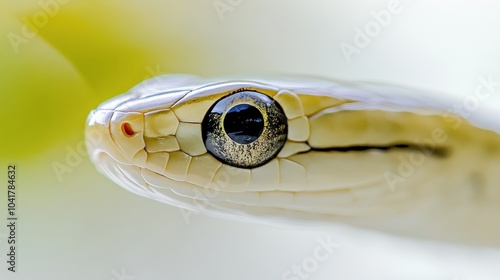 Pale-scaled African house snake slithering calmly, its light colors contrasting against the white background. photo