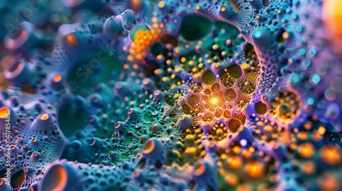 A kaleidoscope of patterns and shapes fill the image evoking the intricate web of energy and forces that exist at the highest levels of the universe.