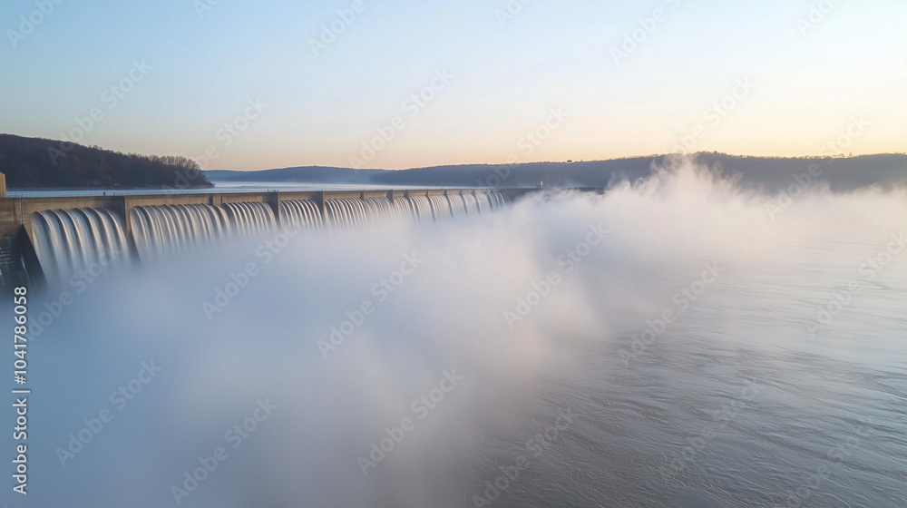 Fototapeta premium Dam View with Water Release and Mist