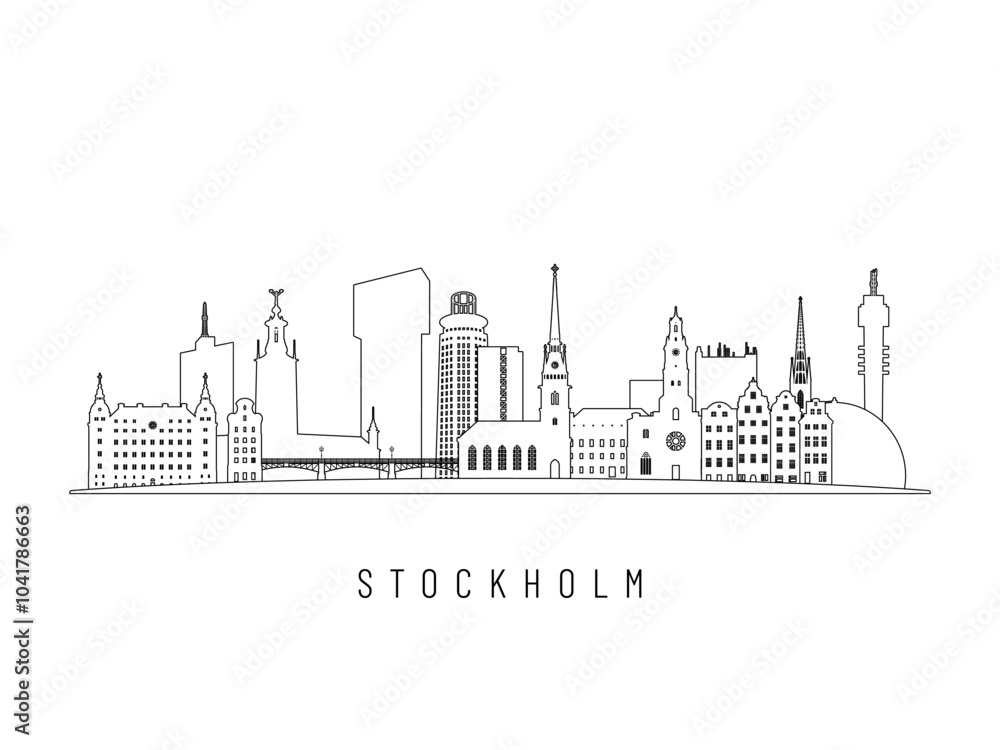 Detailed Stockholm skyline vector illustration. Stockholm buildings in line art style, perfect for modern designs. Detailed Stockholm skyline vector illustration. Stockholm buildings in line art style, perfect for modern designs.