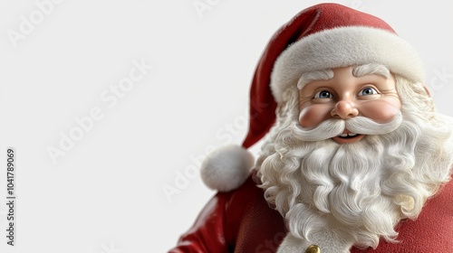 A cartoonish looking santa with a red hat and beard