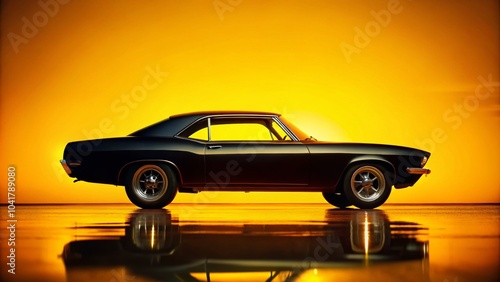 Classic Muscle Car Silhouette on Vibrant Yellow Background for Automotive Enthusiasts