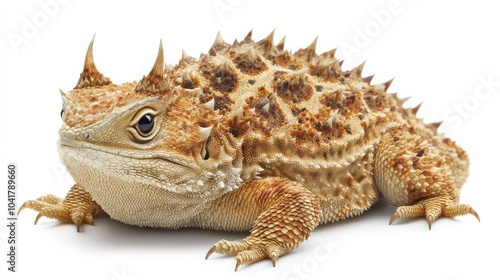 Rare species of horned lizard, showcasing its spiny body, isolated on white. photo