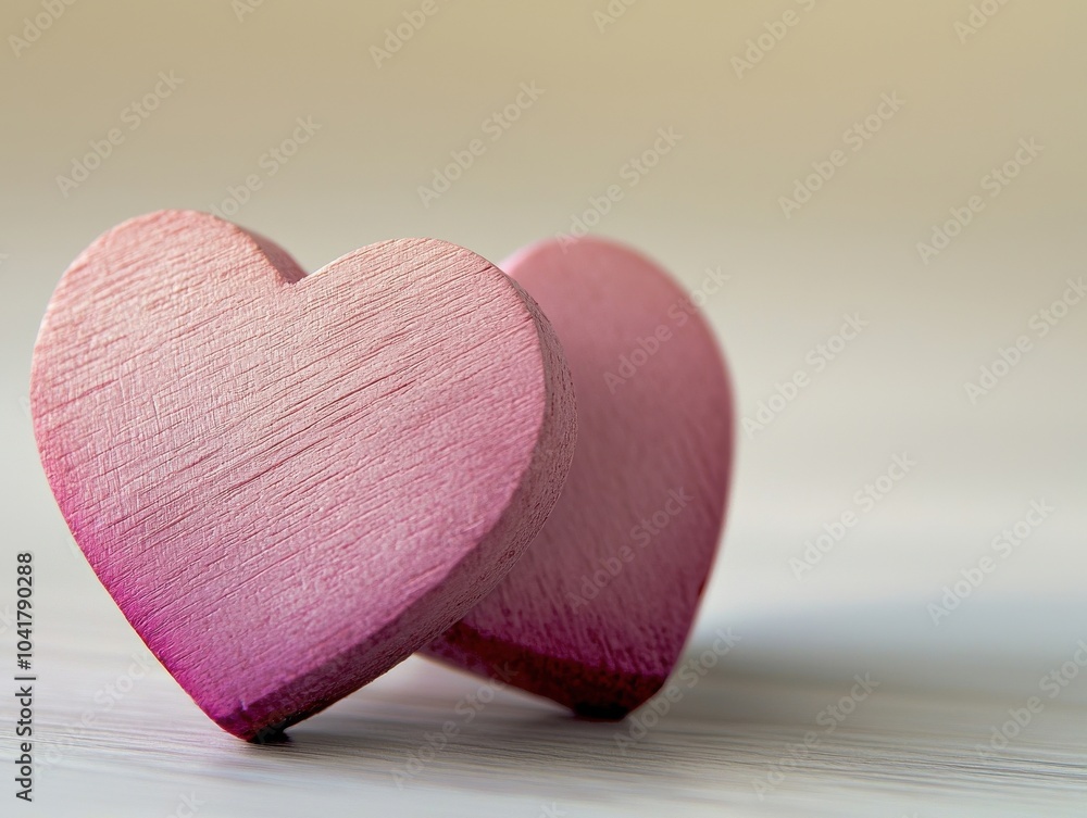 Two pink wooden hearts close together Two pink wooden hearts close together