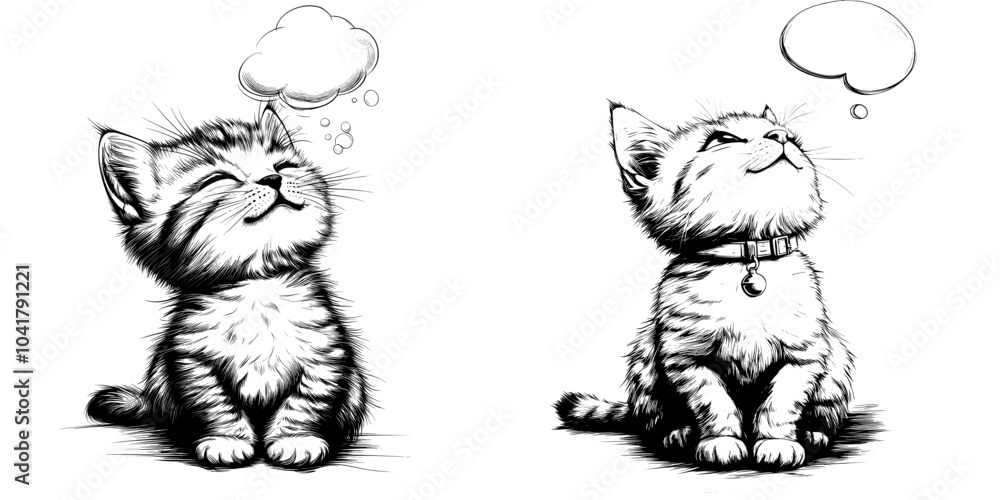 Monochrome kitten with thoughtful expression. Simple minimalistic modern in black ink. Monochrome kitten with thoughtful expression. Simple minimalistic modern in black ink.
