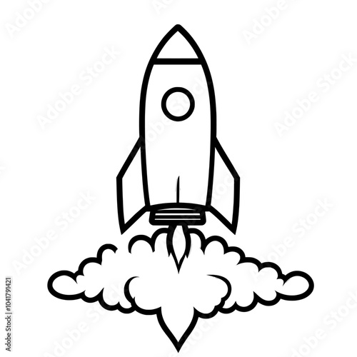 A rocket launch icon. Space travel. A business concept. An idea symbol. An image of a rocket ship getting launched into space.