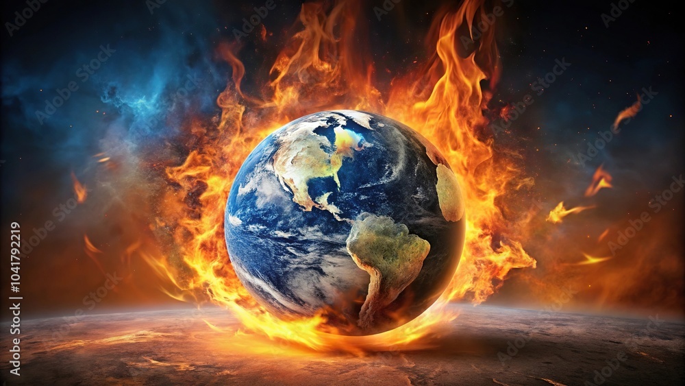 Burning earth on fire caused by Global Warming effect Burning earth on fire caused by Global Warming effect