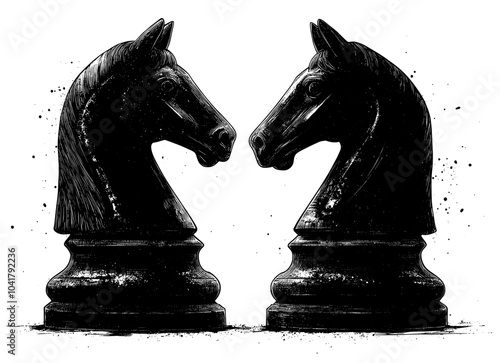 An illustration set of modern black chess knights on horses