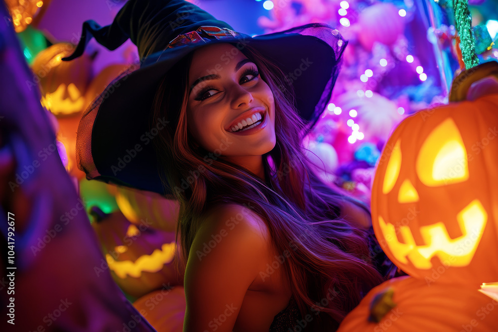 halloween witch with pumpkin