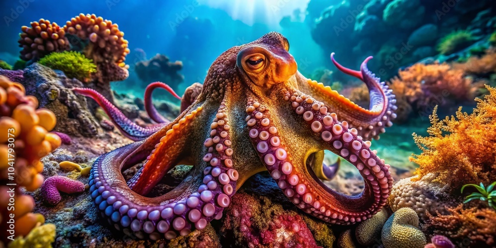 Closeup of an Octopus in Its Natural Habitat - Underwater Marine Life Photography Closeup of an Octopus in Its Natural Habitat - Underwater Marine Life Photography