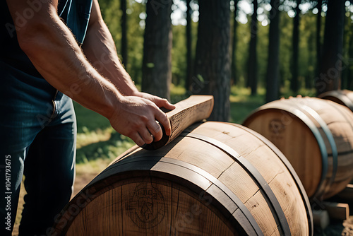 oak barrels carefully cut large wooden logs use wine making photo