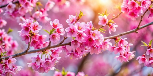 Close-Up of Blooming Pink Sweet Wild Himalayan Cherry Flowers Against a Soft Natural Background