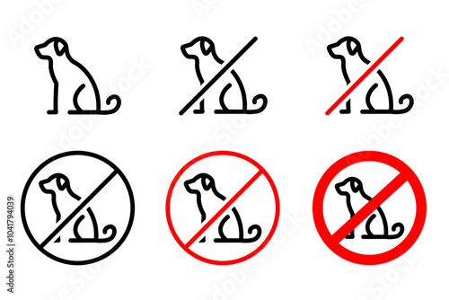 No dogs symbol set. Forbidden pets sign. no dogs allowed warning icon. No entry pets zone label. Prohibition sticker for area places.