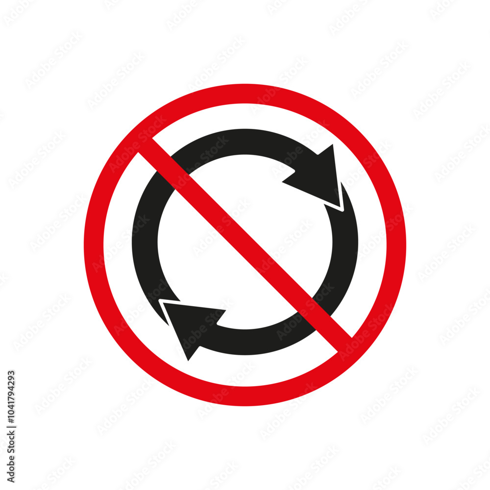 Prohibited circle symbol. Red restriction sign. Black circular arrows. Vector illustration. Prohibited circle symbol. Red restriction sign. Black circular arrows. Vector illustration.