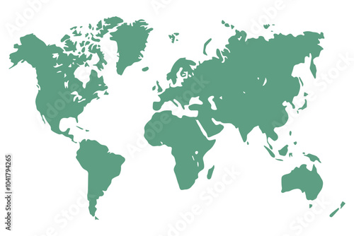 Green world map illustration. Global map silhouette symbol. Vector template for web design, annual reports, infographics, business presentations, printed material, travel and tourism.